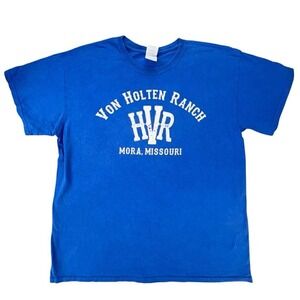 Vintage Von Holten Ranch TShirt Mora Missouri Blue Graphic L Gildan Ultra Cotton